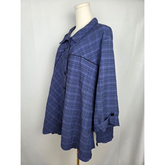 Ali Miles Tunic Top Size 3X Blue Plaid Button-Down Lagenlook Asymmetrical Print - Picture 3 of 9